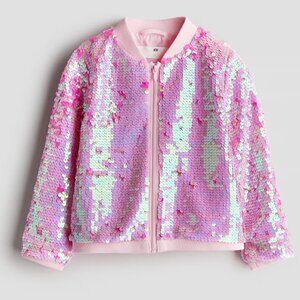 H&M Girls Pink Sequined Bomber Jacket